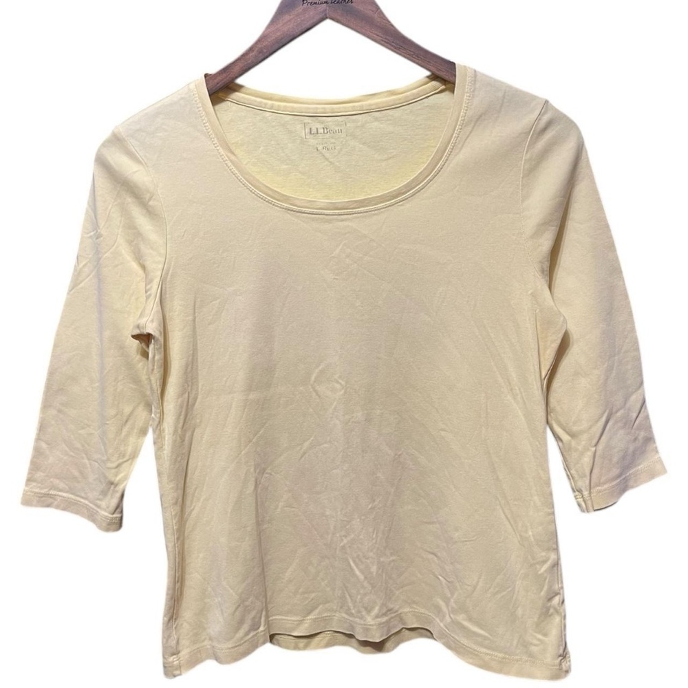 plain Blank Yellow LL Bean 3/4 Sleeve scoop neck Crewneck Casual Shirt Tee Top